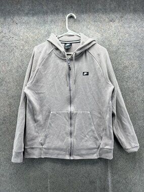 Nike Hoodie Mens Large Gray Full Zip Fleece Sweatshirt Small Logo CV9086-218